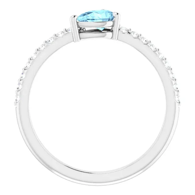 Tilted Pear Aquamarine 14K Solid Gold Ring