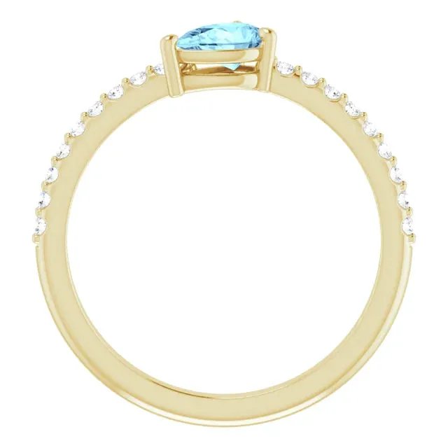 Tilted Pear Aquamarine 14K Solid Gold Ring
