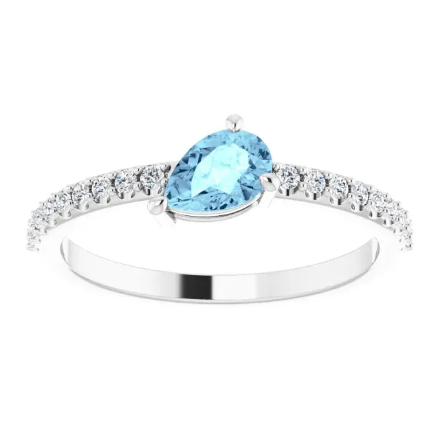 Tilted Pear Aquamarine 14K Solid Gold Ring