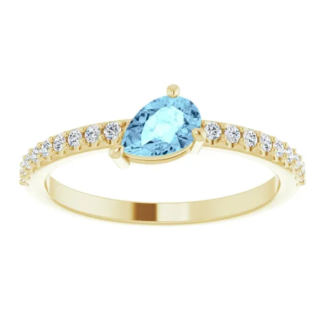 Tilted Pear Aquamarine 14K Solid Gold Ring