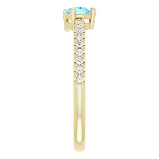 Tilted Pear Aquamarine 14K Solid Gold Ring