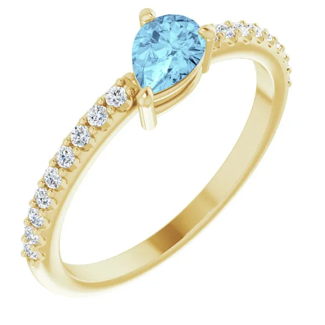 Tilted Pear Aquamarine 14K Solid Gold Ring