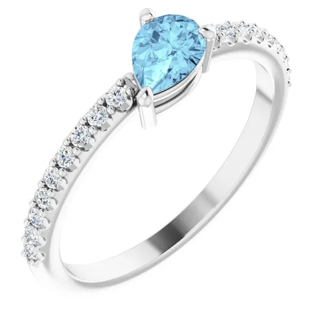 Tilted Pear Aquamarine 14K Solid Gold Ring