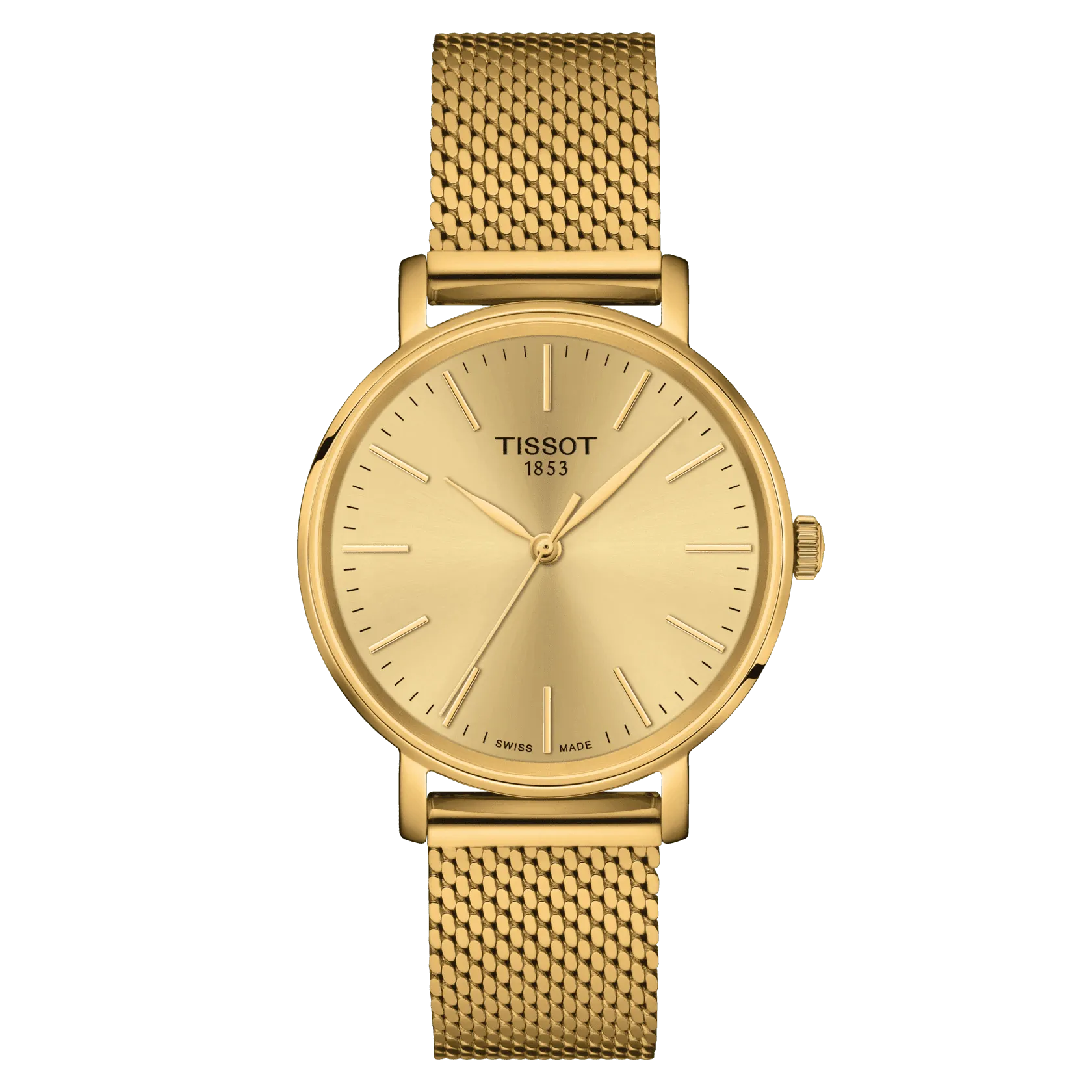 Tissot Watch Everyrytime Small 30mm Champagne Quartz Steel Finish Pvd Gold Gold T143.210.33.021.00