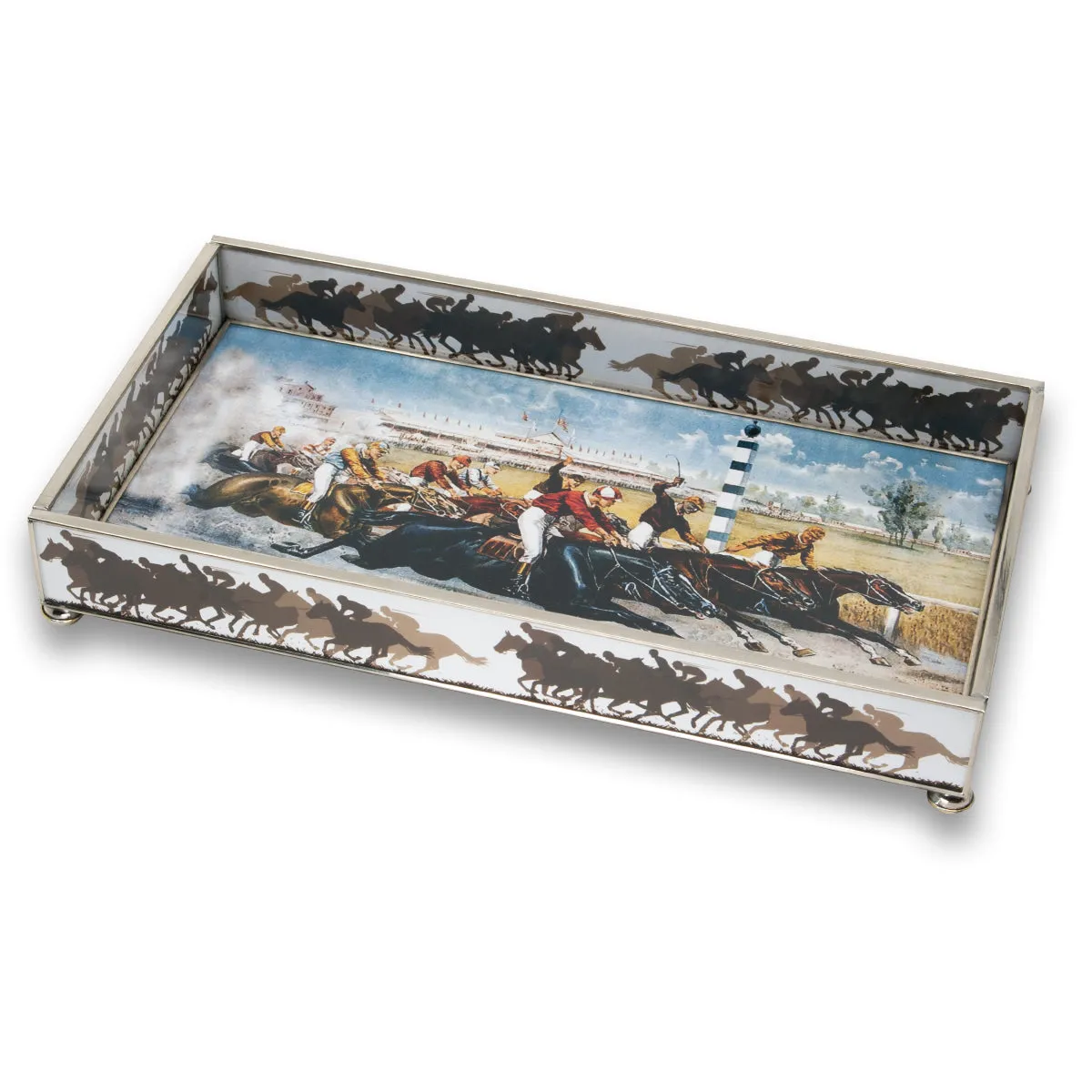 Too Close to Call Horse Racing Decorative Glass Tray