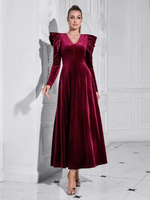 V Neck Long Sleeve Plain Maxi Bodycon Dress HB10222