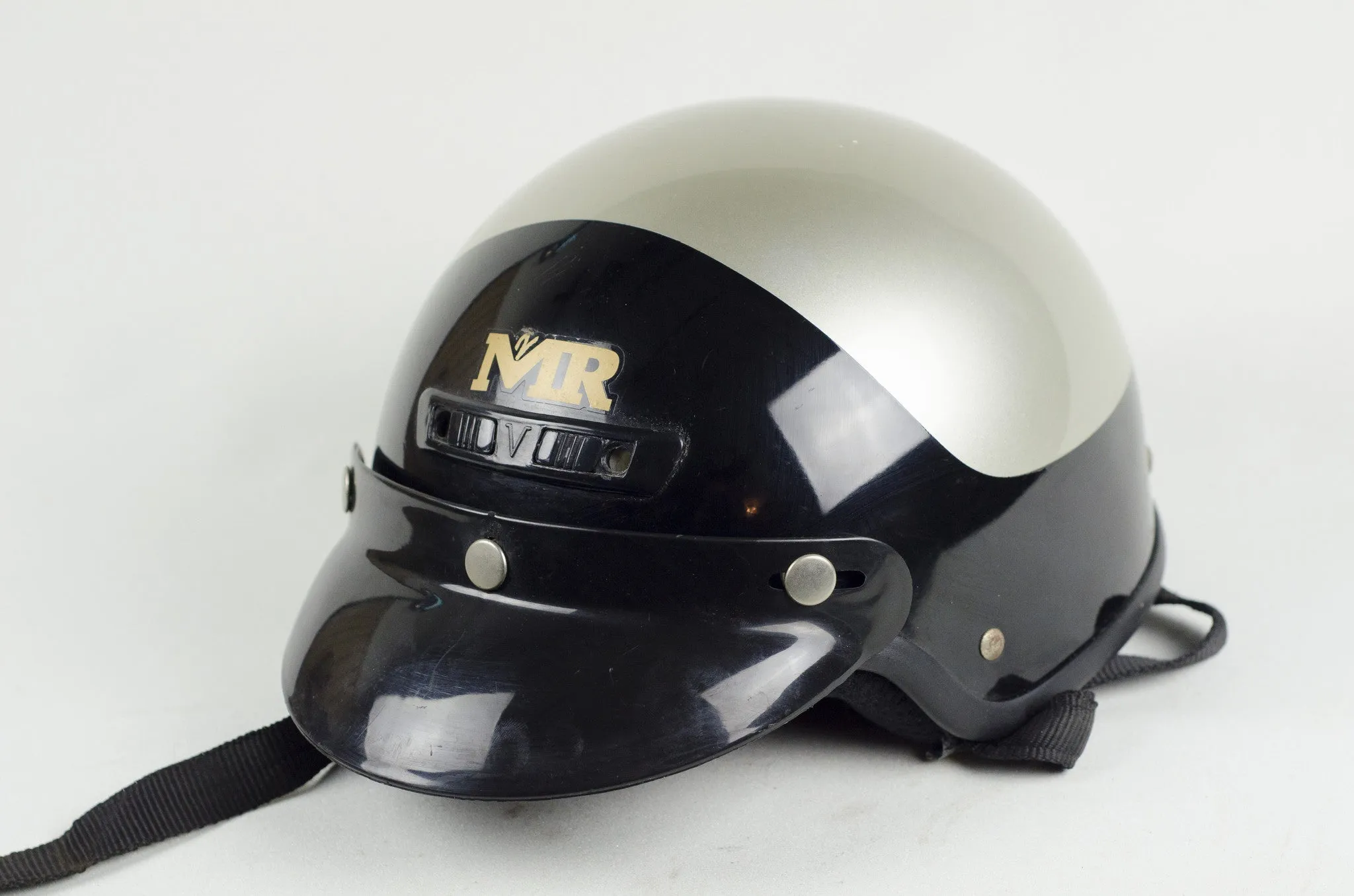 Vintage Half Shell Motorcycle Helmet - Black and Silver
