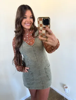 WHAT A GIRL WANTS OVERALL DENIM DRESS-OLIVE