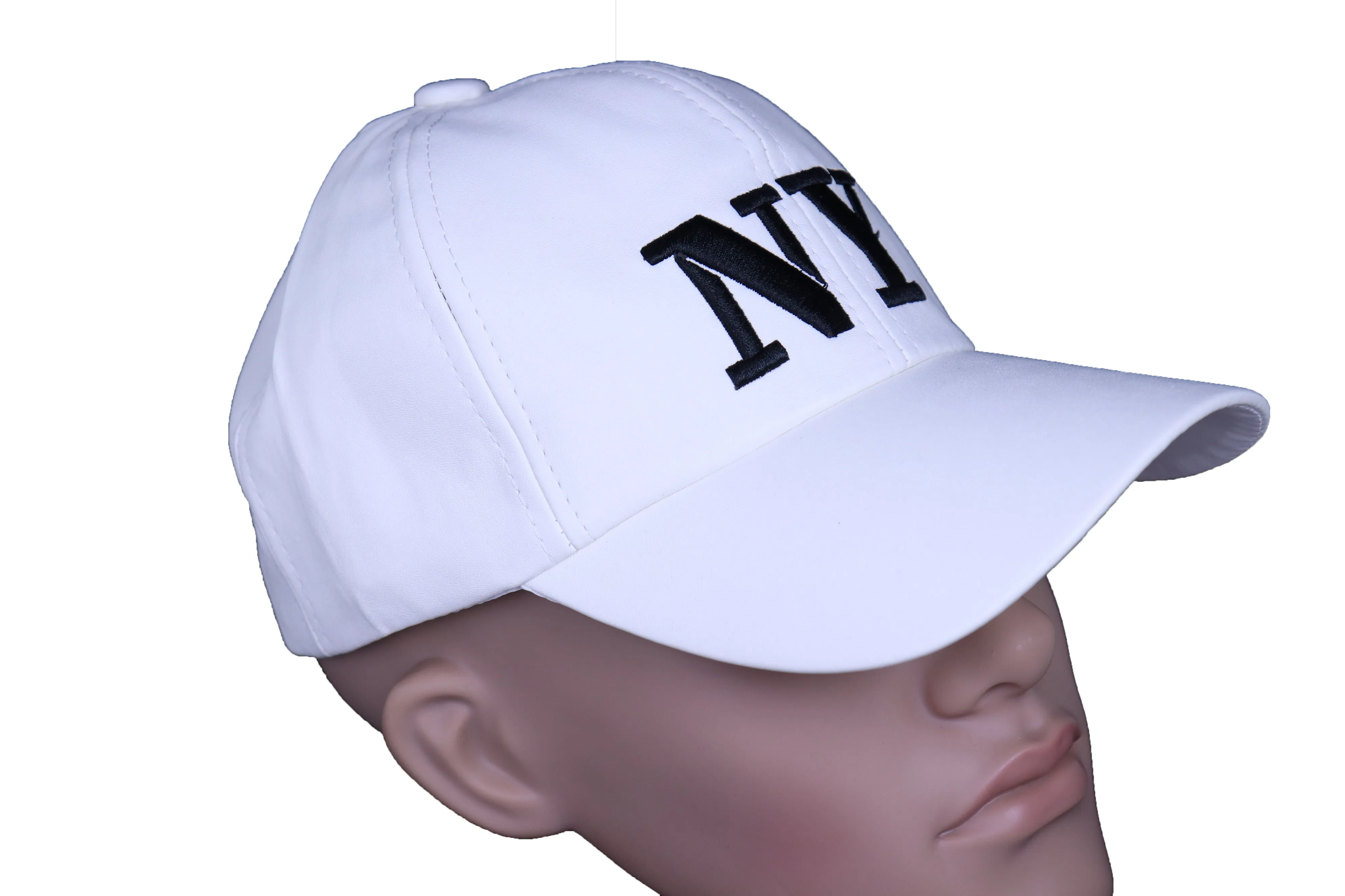 White Faux Leather "NY" New York Baseball Cap