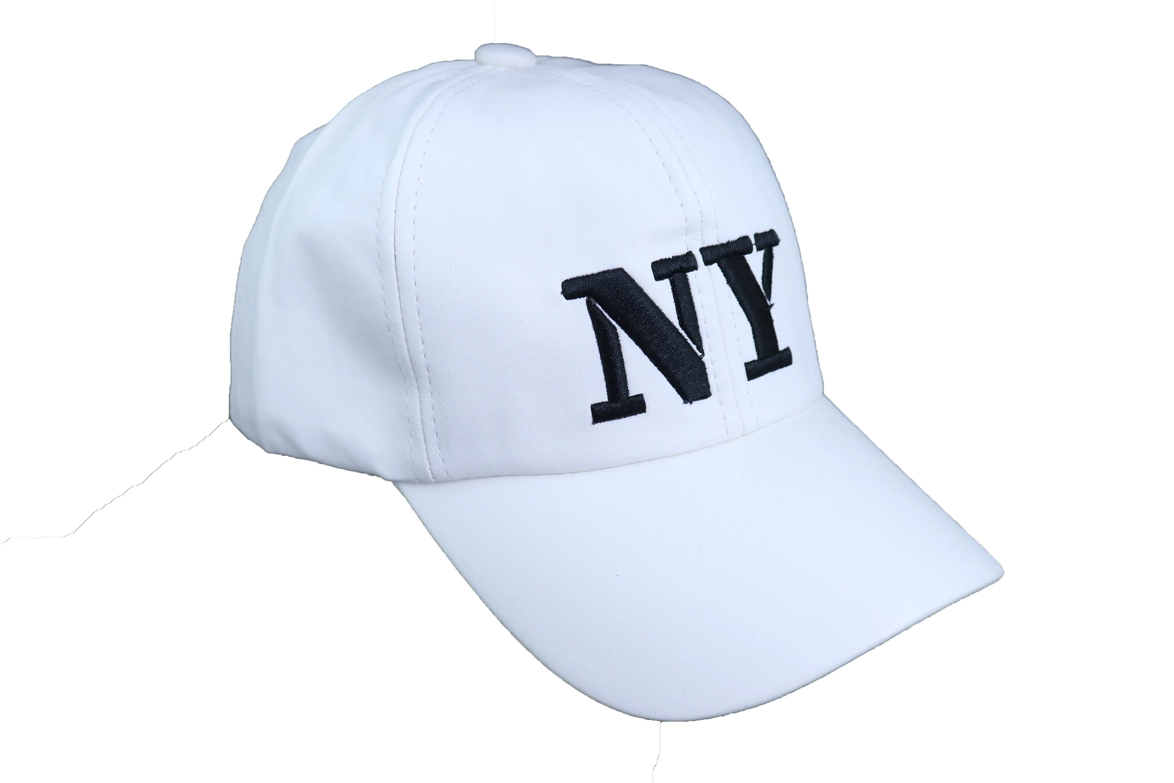 White Faux Leather "NY" New York Baseball Cap