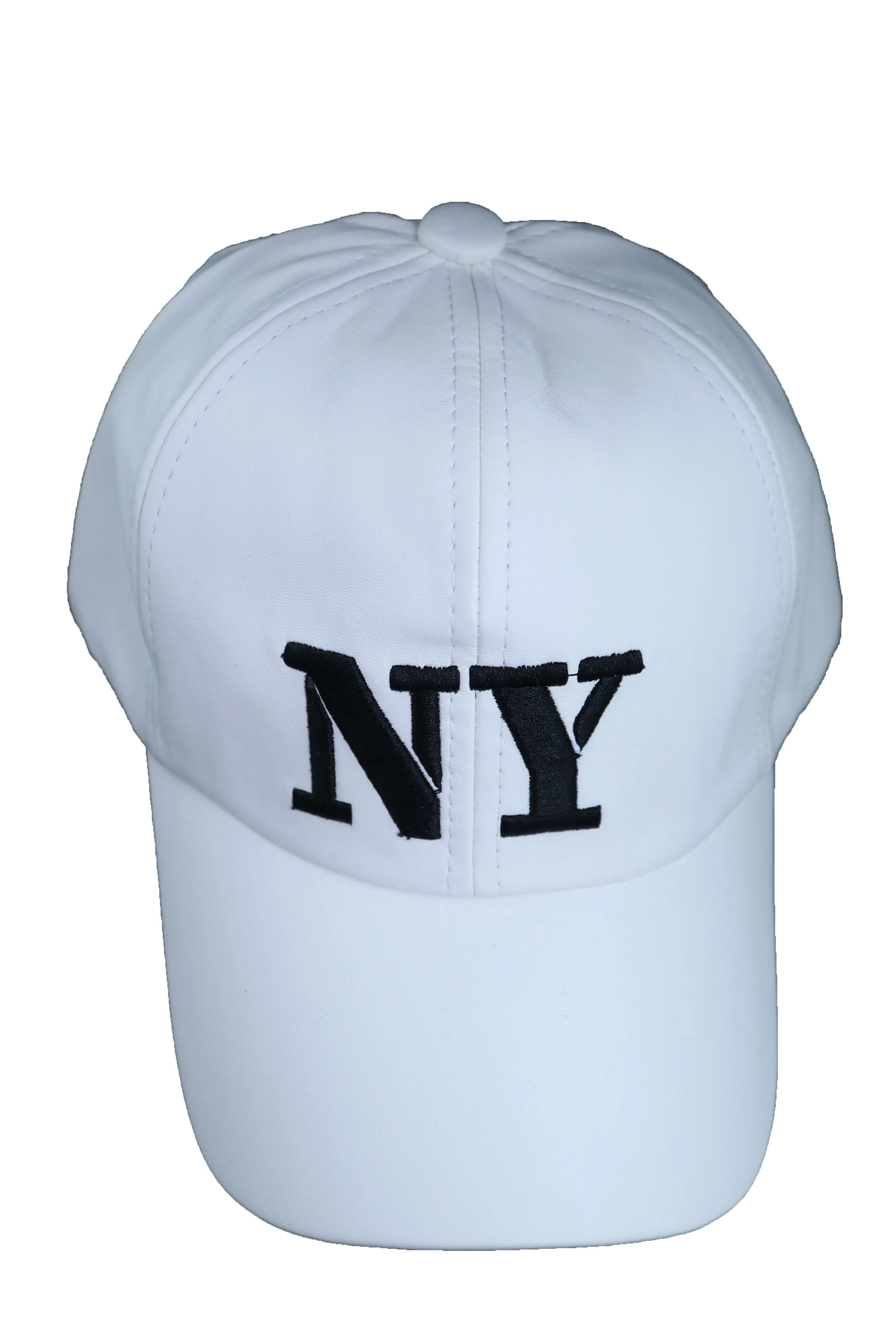 White Faux Leather "NY" New York Baseball Cap