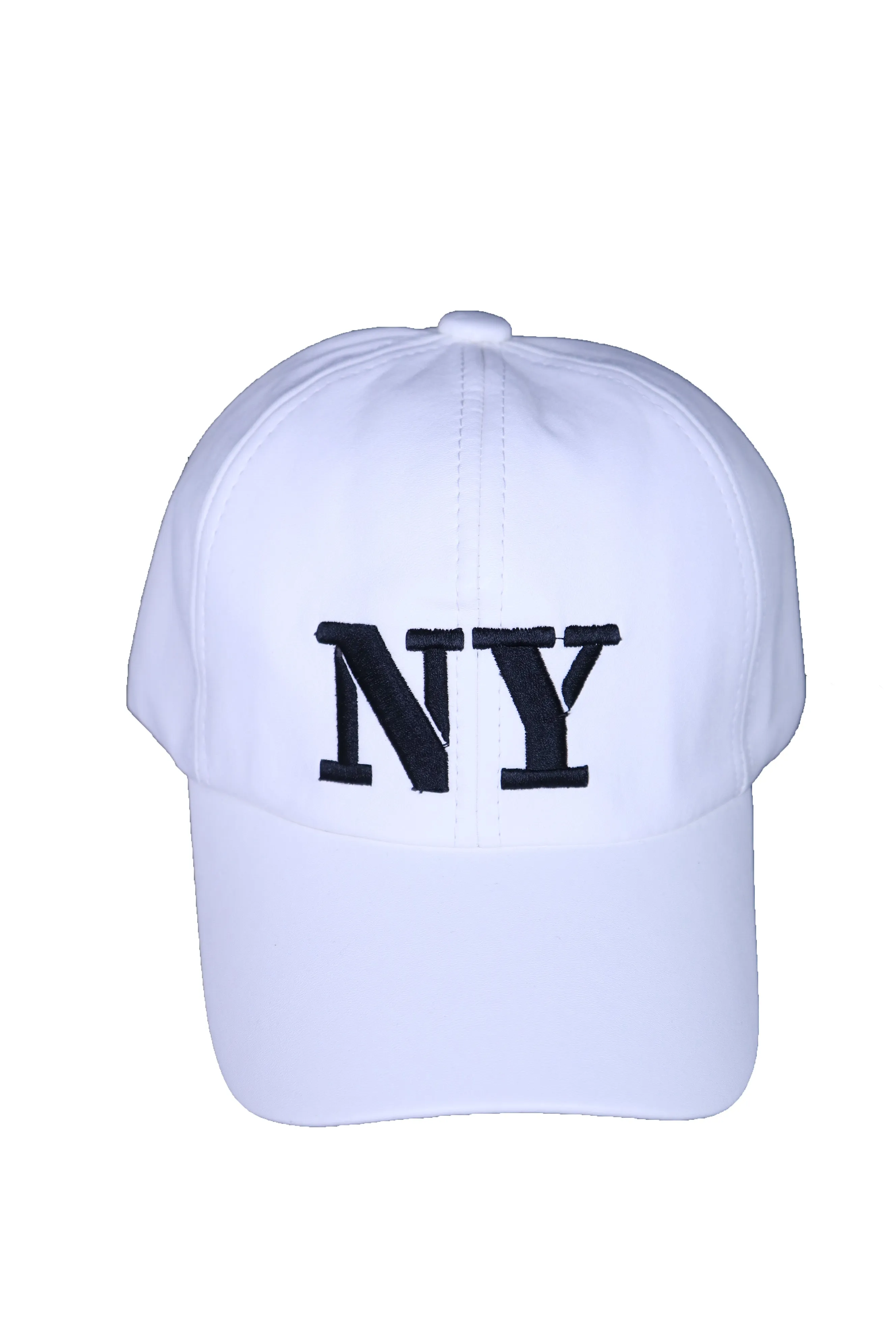 White Faux Leather "NY" New York Baseball Cap