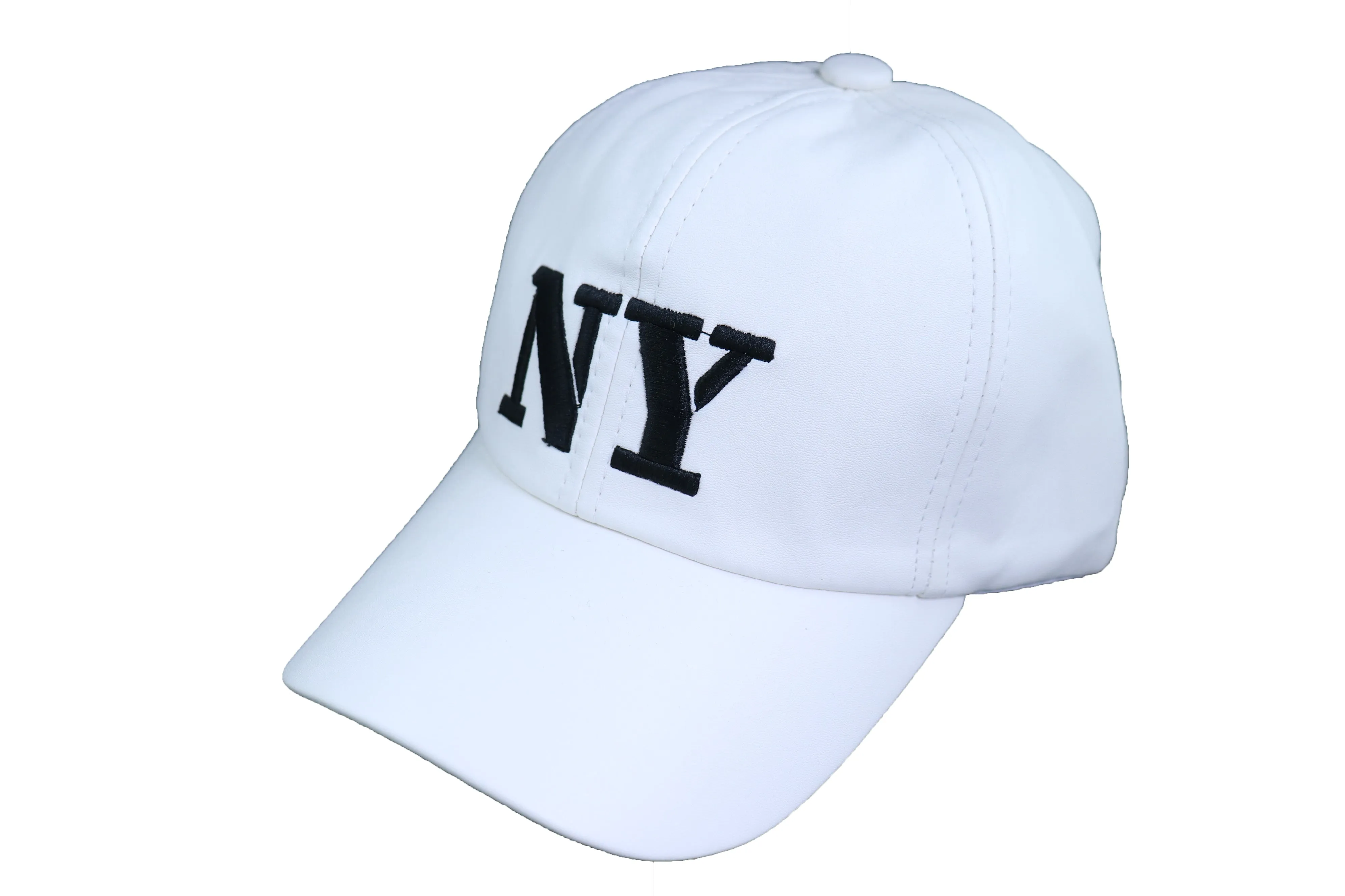White Faux Leather "NY" New York Baseball Cap