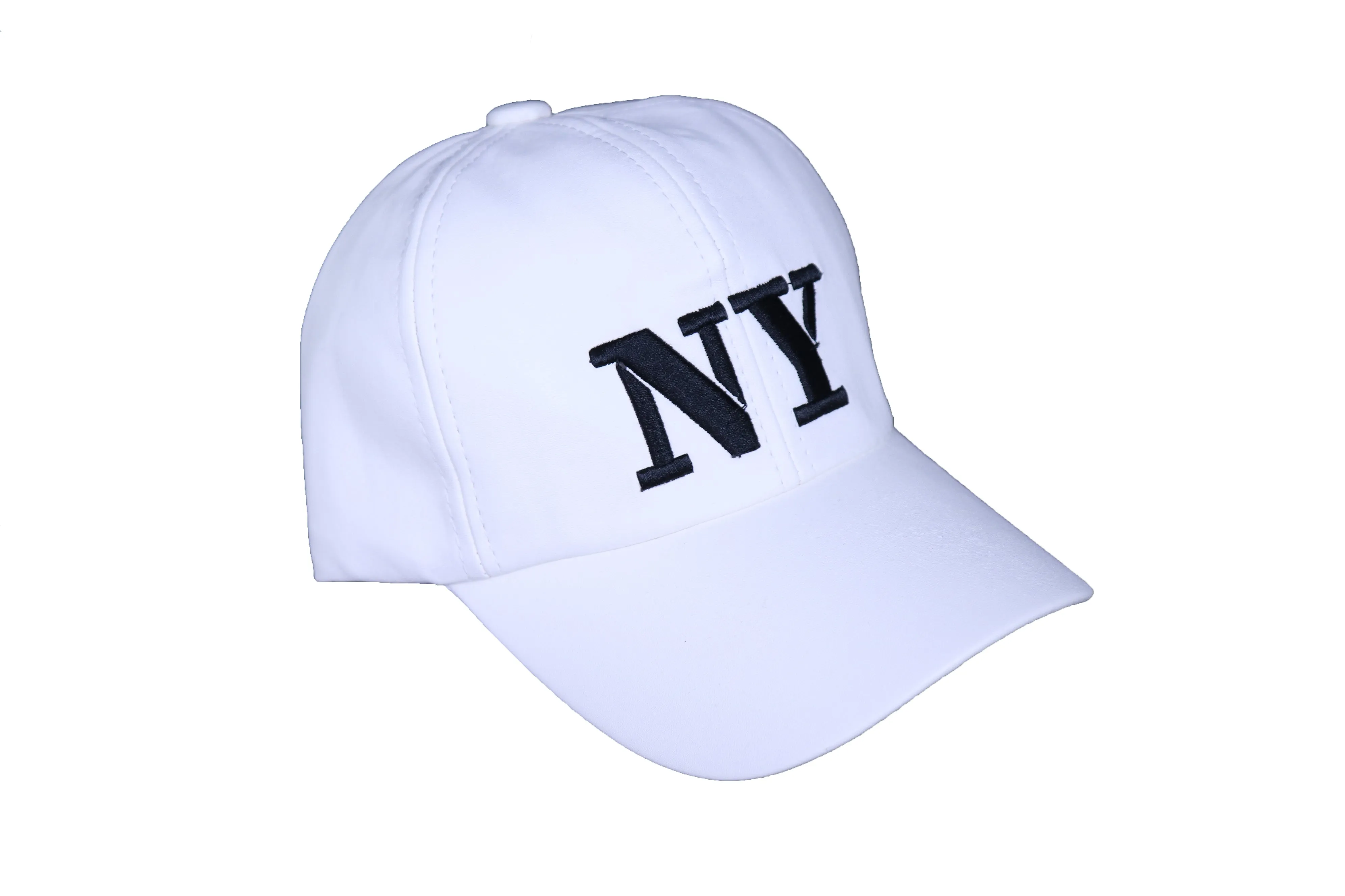 White Faux Leather "NY" New York Baseball Cap