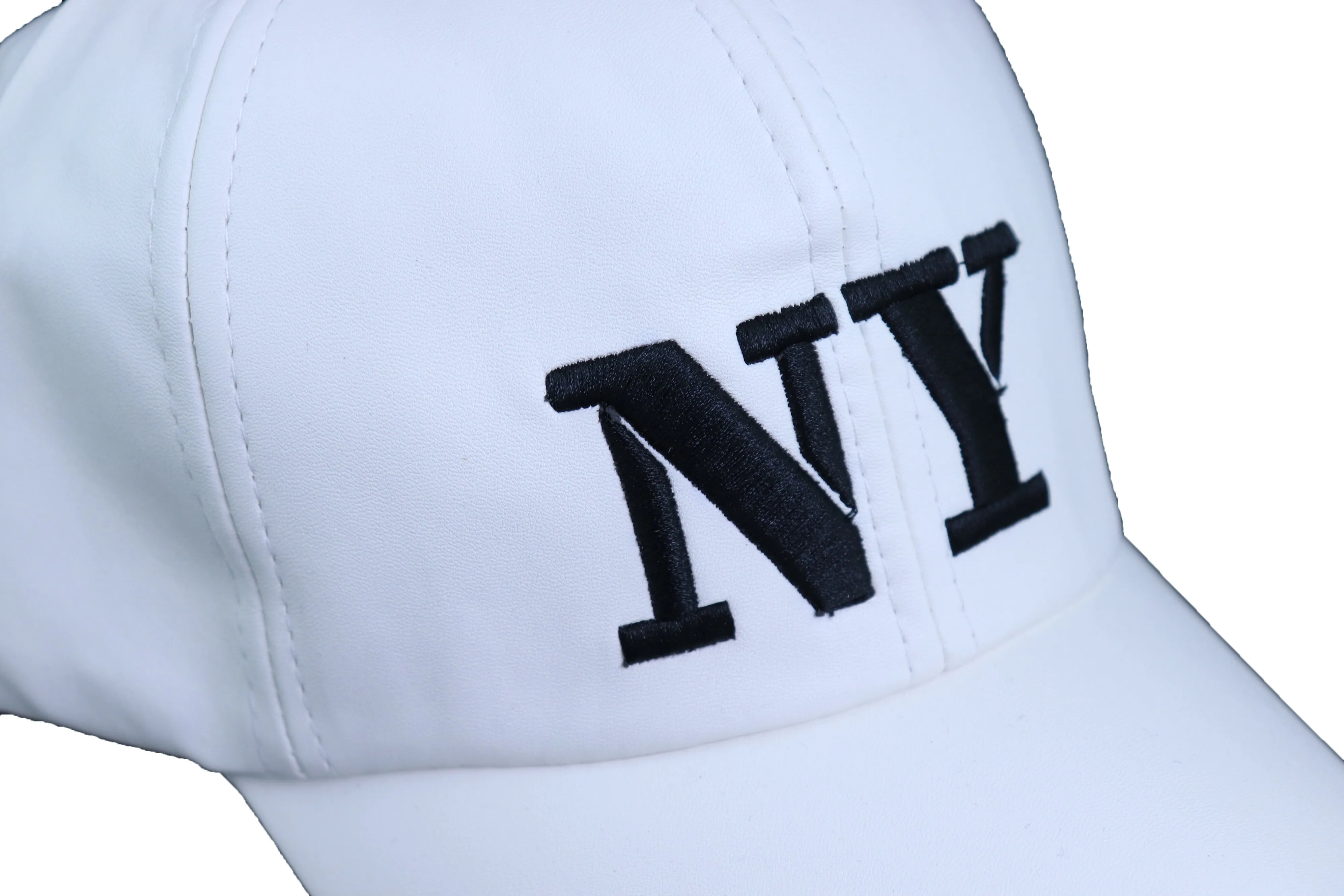 White Faux Leather "NY" New York Baseball Cap