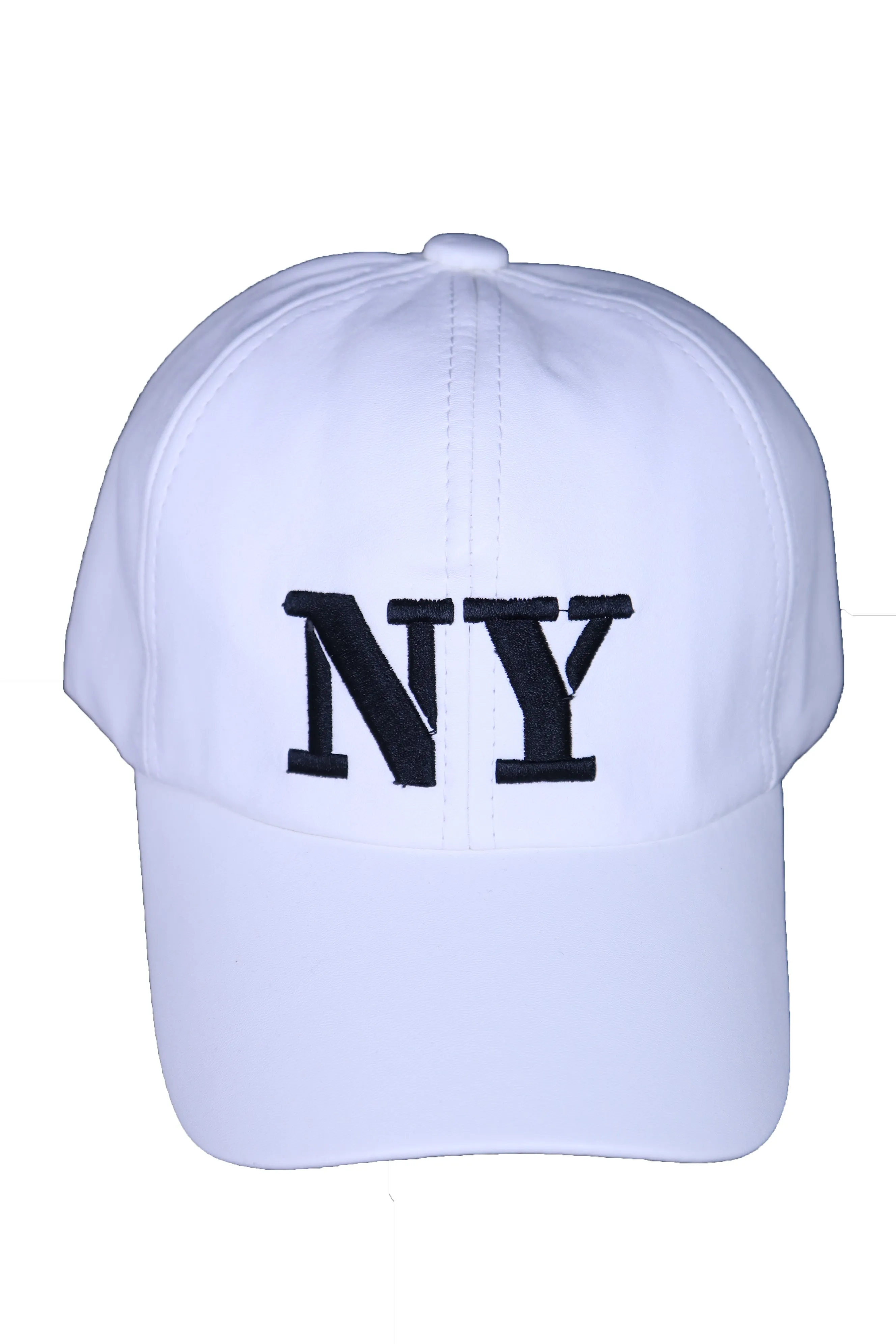 White Faux Leather "NY" New York Baseball Cap