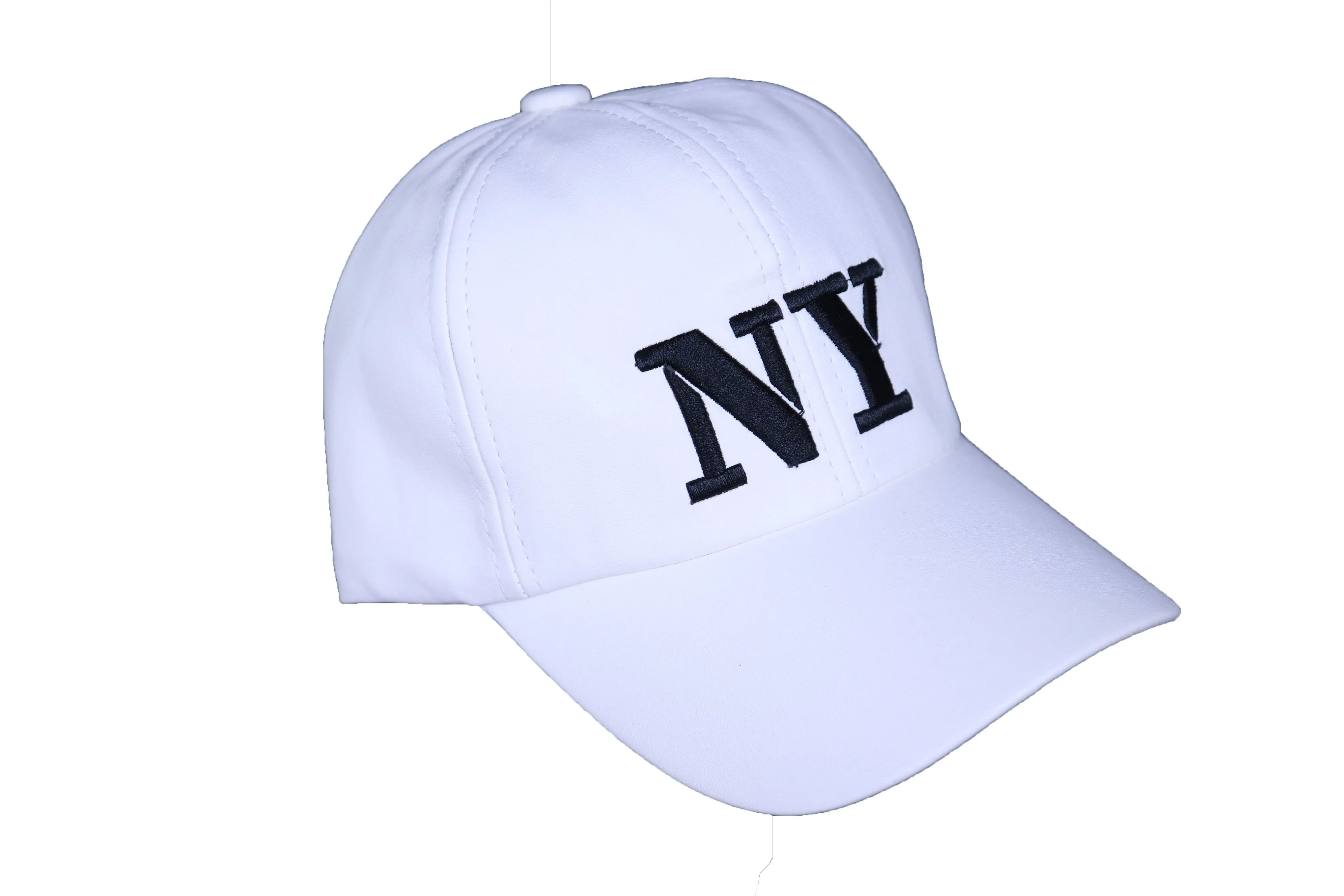 White Faux Leather "NY" New York Baseball Cap
