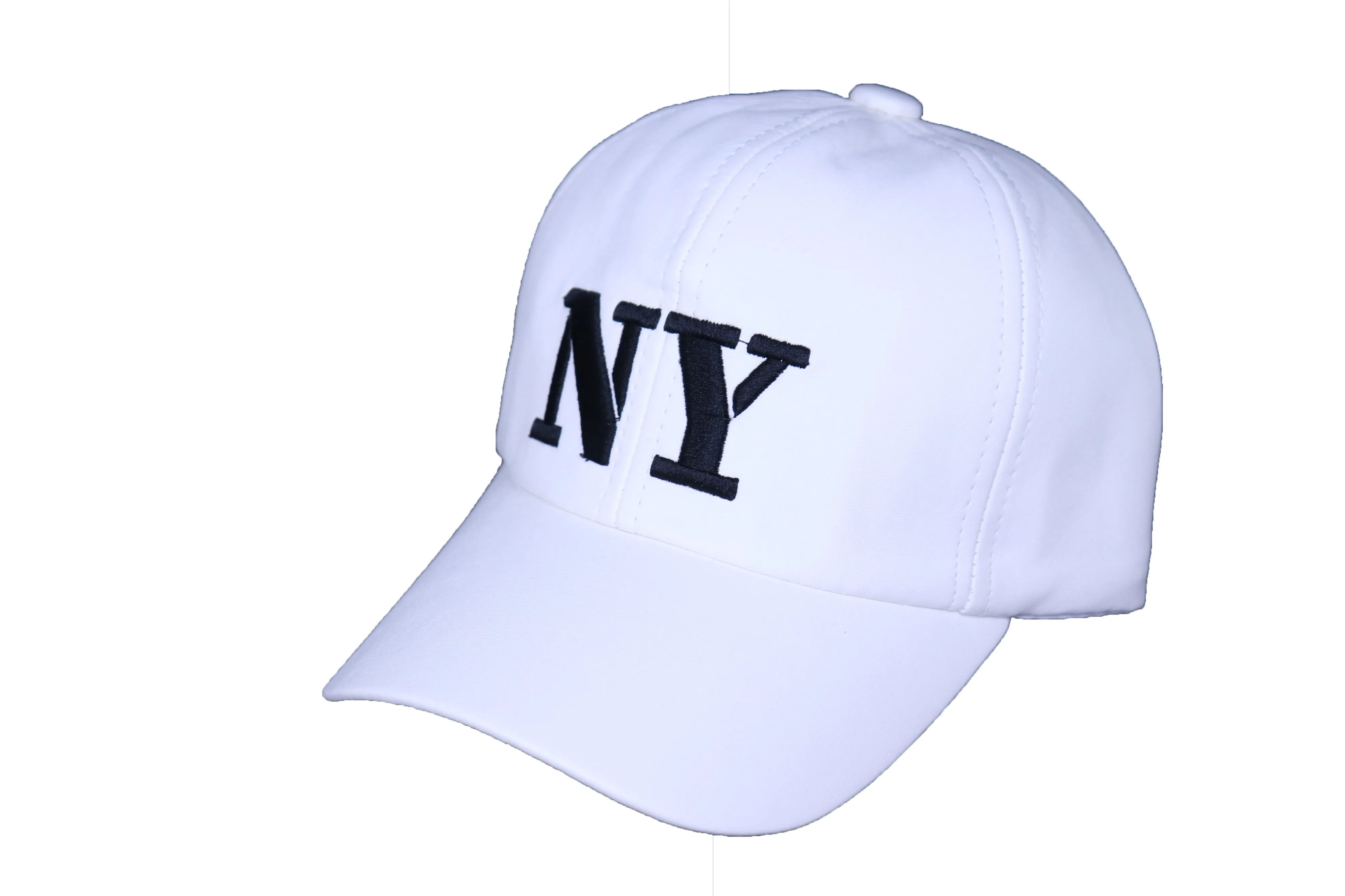 White Faux Leather "NY" New York Baseball Cap