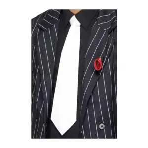 White Gangster Tie On Elastic