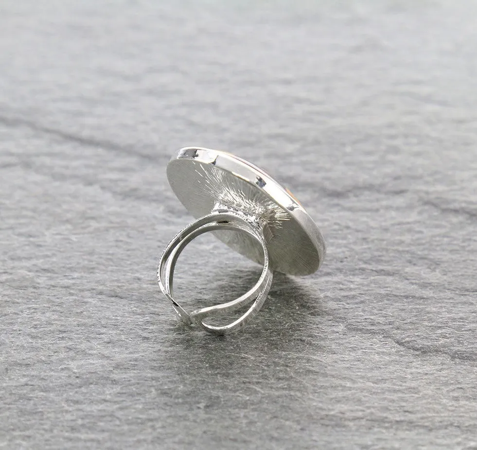 Wild West Scene Glass Bubble Cuff Ring