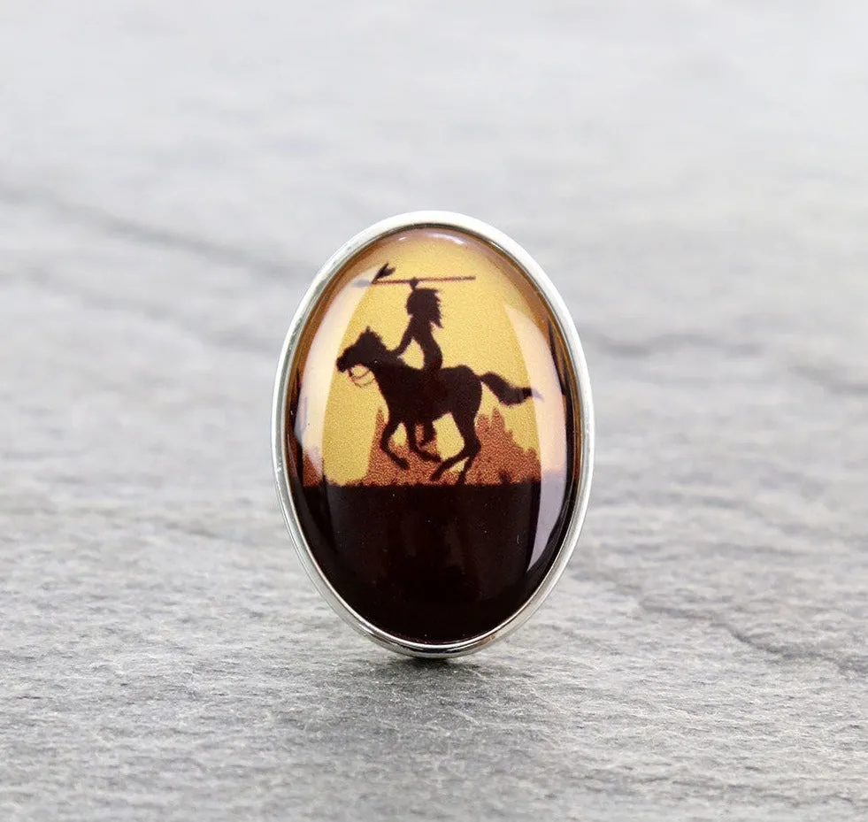 Wild West Scene Glass Bubble Cuff Ring
