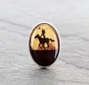 Wild West Scene Glass Bubble Cuff Ring