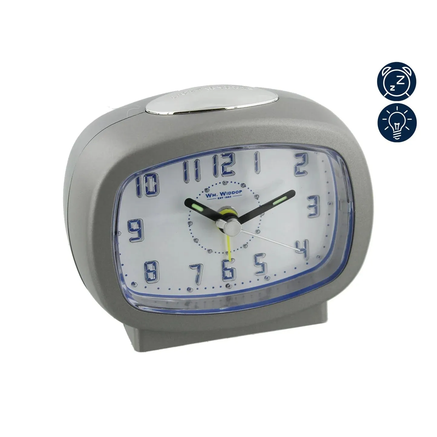 Wm.Widdop Qtz Beep Alarm Clock LED Dial/Snooze (9765S)