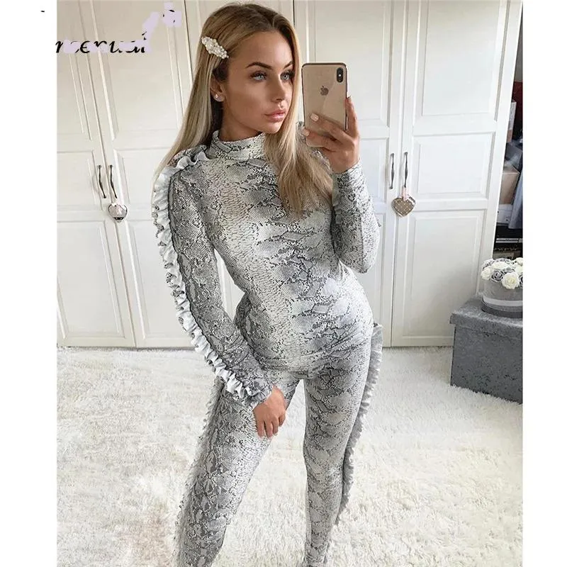 Women's 2pc Snake Print Ruffle Fashion Set