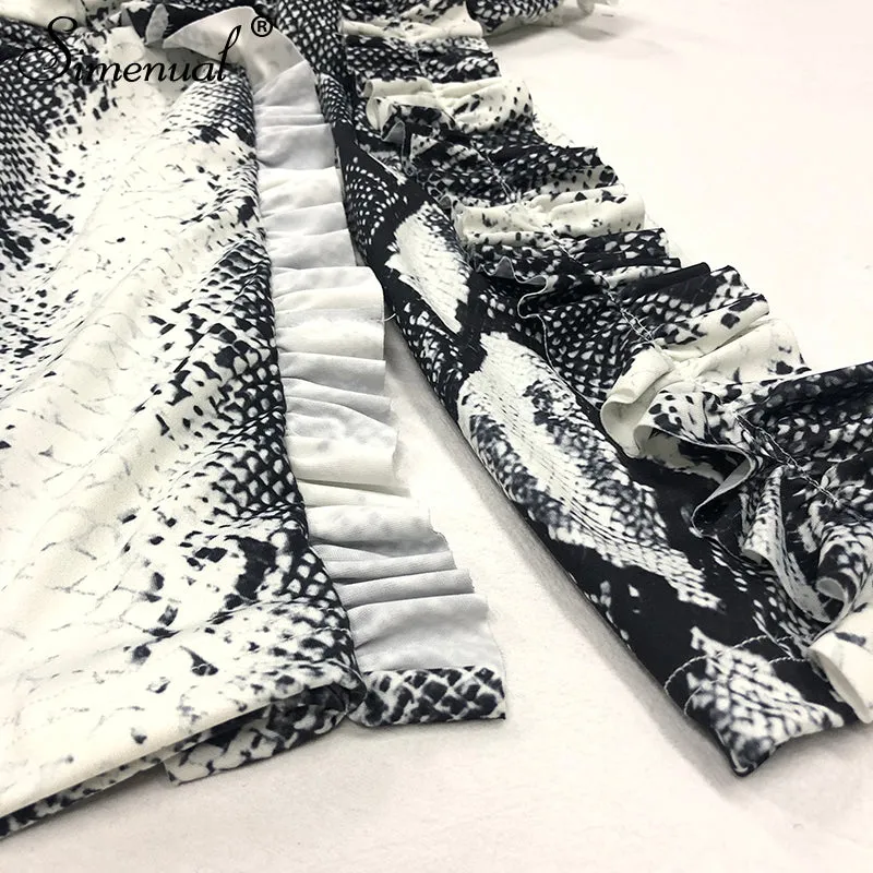 Women's 2pc Snake Print Ruffle Fashion Set