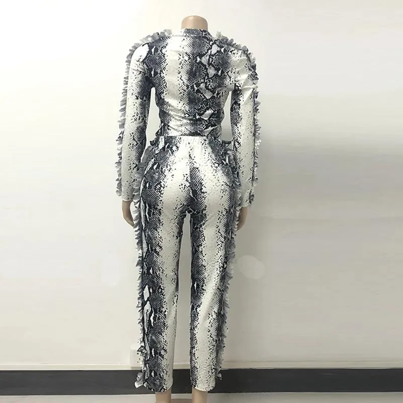 Women's 2pc Snake Print Ruffle Fashion Set
