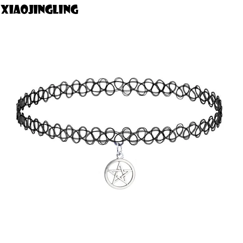 XIAOJINGLING Stretch Tattoo Choker Necklace Gothic Punk Grunge Metal Five Star in Round Necklaces & Pendants For Women Lovers'